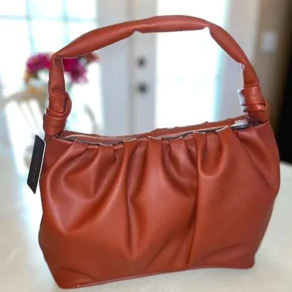 GUESS Los Angeles Small Satchel Faux Leather Cognac color Hand bag-NEW - Picture 2 of 13